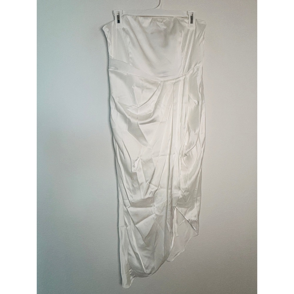 DO+BE White Strapless Draped Tulip Midi Dress Asymmetrical High Low New L